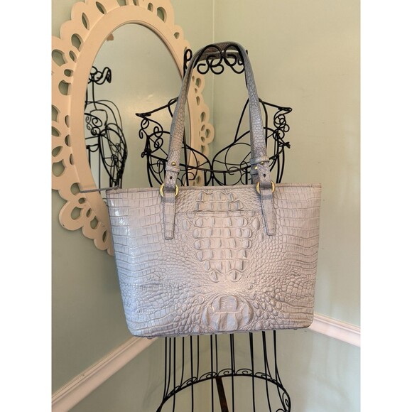 Brahmin BLUE Asher Medium  EMBOSSED Leather Shoulder Tote Handbag GORGEOUS! - Picture 2 of 9